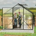 LZQ Gartengewächshaus Aluminium mit Fundament 380x250x205 cm Gewächshaus Pflanzenhaus mit Schiebetür und Dachfenster Treibhaus Gartenhaus Winterfest Aufzucht Tomatenhaus (8x12 ft) - Thumbnail 9