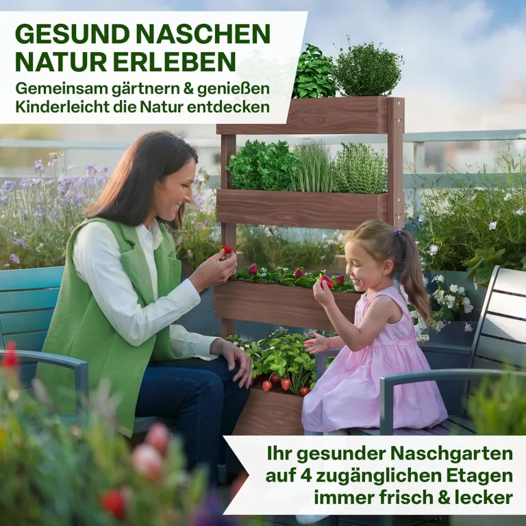 TTL GARDEN Vertikal Hochbeet 4 Etagen aus Holz 140x85x45cm braun - Vertikalbeet & Kräuterhochbeet mit 4 Etagen & Folie - Tannenholz wetterfest - Blumenkasten Kräutertreppe für Balkon Garten Terrasse – Bild 6