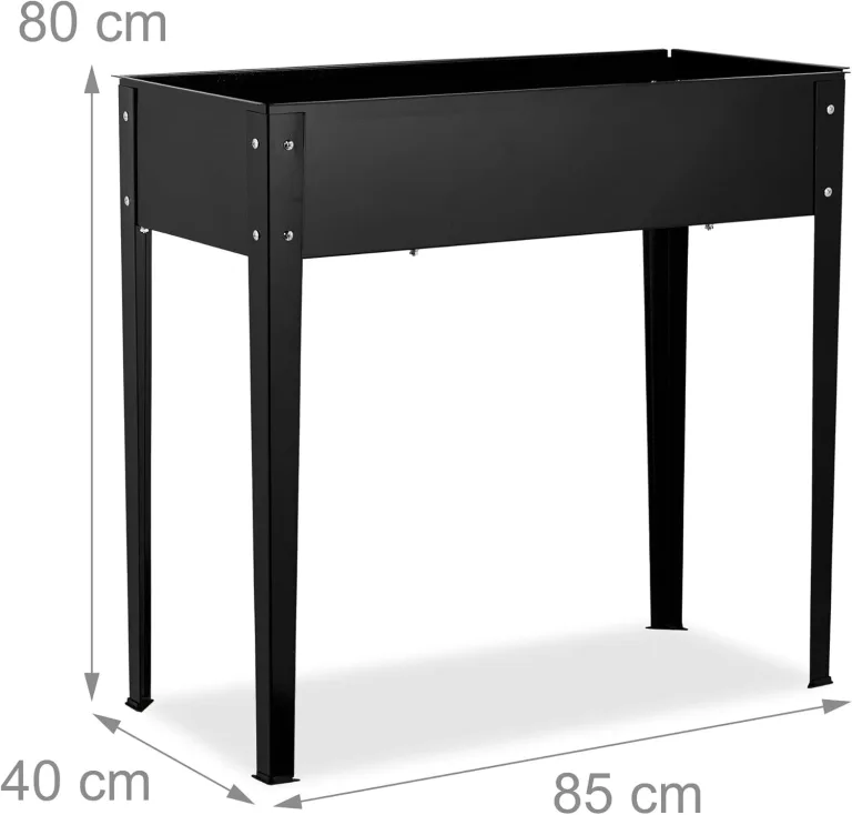 Relaxdays Hochbeet, Garten, Balkon & Terrasse, pulverbeschichteter Stahl, HxBxT: 80 x 85 x 40 cm, Pflanzenbeet, schwarz – Bild 4