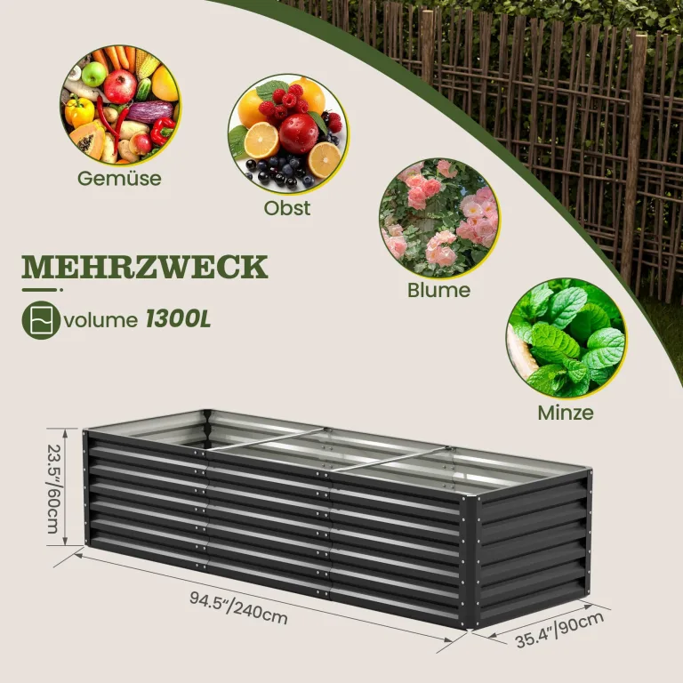 Amopatio Hochbeet Metall 2er-Set, Pflanzkasten Hochbeete für Garten, 240x90x60 cm, Hochbeete-kit für Gemüse Blumen Sukkulenten Kräuter, Blumenbeet & Pflanzentrog, Verzinkter Stahl, Schwarz – Bild 2
