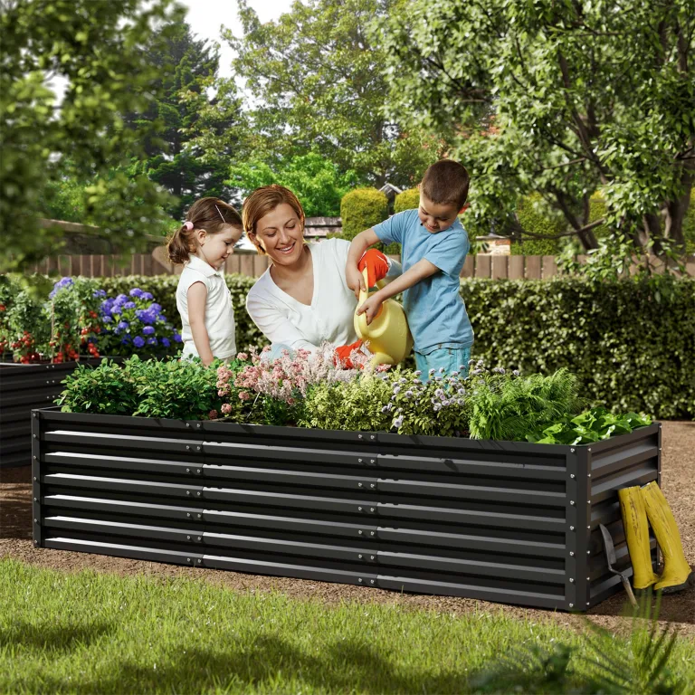 Amopatio Hochbeet Metall 2er-Set, Pflanzkasten Hochbeete für Garten, 240x90x60 cm, Hochbeete-kit für Gemüse Blumen Sukkulenten Kräuter, Blumenbeet & Pflanzentrog, Verzinkter Stahl, Schwarz – Bild 3