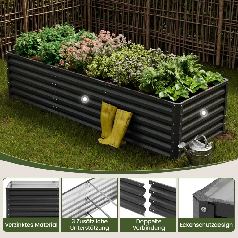 Amopatio Hochbeet Metall 2er-Set, Pflanzkasten Hochbeete für Garten, 240x90x60 cm, Hochbeete-kit für Gemüse Blumen Sukkulenten Kräuter, Blumenbeet & Pflanzentrog, Verzinkter Stahl, Schwarz – Bild 4