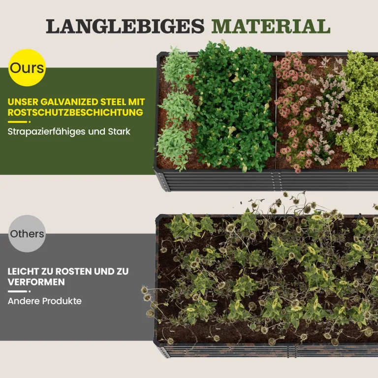 Amopatio Hochbeet Metall 2er-Set, Pflanzkasten Hochbeete für Garten, 240x90x60 cm, Hochbeete-kit für Gemüse Blumen Sukkulenten Kräuter, Blumenbeet & Pflanzentrog, Verzinkter Stahl, Schwarz – Bild 5