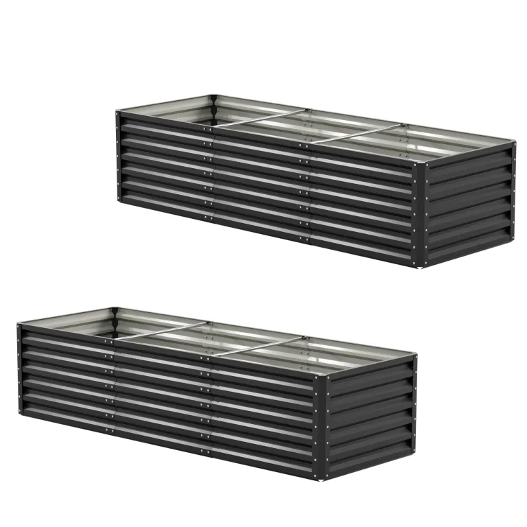Amopatio Hochbeet Metall 2er-Set, Pflanzkasten Hochbeete für Garten, 240x90x60 cm, Hochbeete-kit für Gemüse Blumen Sukkulenten Kräuter, Blumenbeet & Pflanzentrog, Verzinkter Stahl, Schwarz – Bild 1