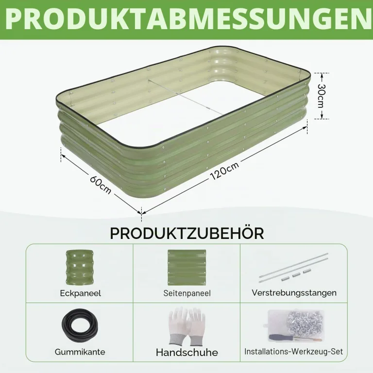 INNO STAGE Verstellbares Hochbeet, 150 x 90 x 30 cm, Pflanzkästen aus Metall für den Außenbereich zum Anbau von Gemüse, Kräutern und Blumen, Hochbeet-Bausatz aus Stahl – Olivgrün, 2er-Pack – Bild 2