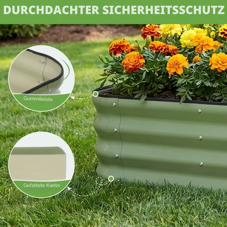 INNO STAGE Verstellbares Hochbeet, 150 x 90 x 30 cm, Pflanzkästen aus Metall für den Außenbereich zum Anbau von Gemüse, Kräutern und Blumen, Hochbeet-Bausatz aus Stahl – Olivgrün, 2er-Pack – Bild 4