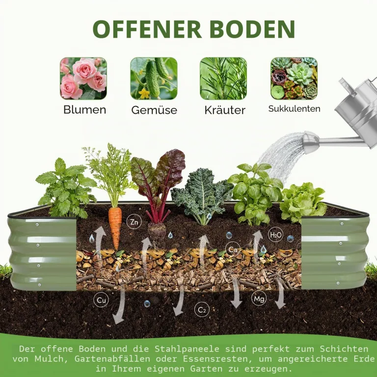 INNO STAGE Verstellbares Hochbeet, 150 x 90 x 30 cm, Pflanzkästen aus Metall für den Außenbereich zum Anbau von Gemüse, Kräutern und Blumen, Hochbeet-Bausatz aus Stahl – Olivgrün, 2er-Pack – Bild 7