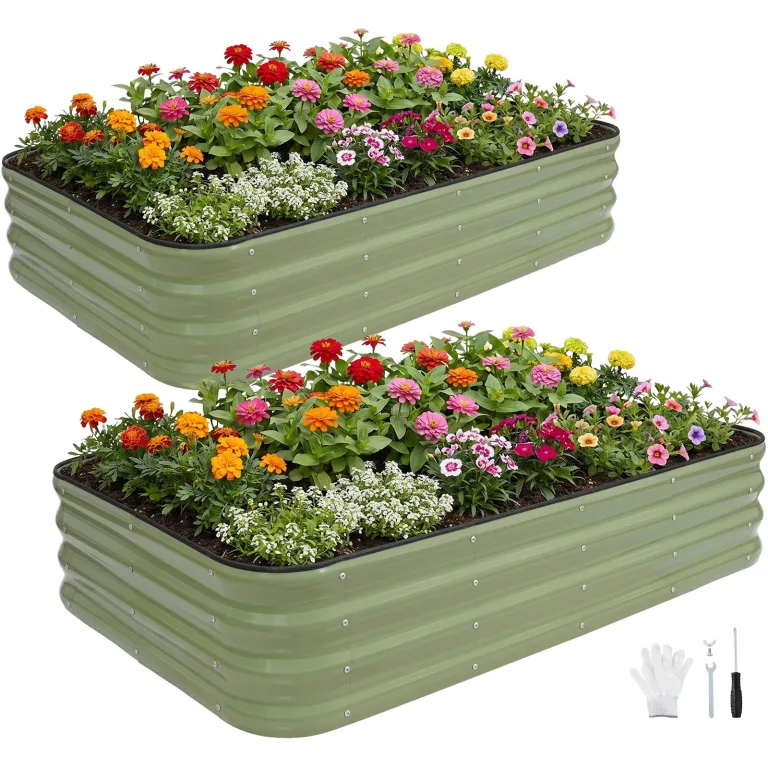 INNO STAGE Verstellbares Hochbeet, 150 x 90 x 30 cm, Pflanzkästen aus Metall für den Außenbereich zum Anbau von Gemüse, Kräutern und Blumen, Hochbeet-Bausatz aus Stahl – Olivgrün, 2er-Pack – Bild 1