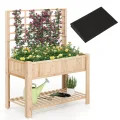 COSTWAY Hochbeet mit Spalier und Ablage, Blumenbeet mit Ablauflöchern, Gartenbeet Pflanzkasten Holz, Blumenkasten mit Rankgitter für Kletterpflanzen, Garten Balkon Terrasse, 116 x 59 x 150 cm (Natur) - Thumbnail 1