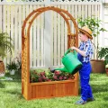 COSTWAY Blumenkasten mit Rankgitter, Hochbeet mit Spalier & Gebogendach, Rosenbogen mit Pflanzkasten & Abflusslöchern, Pflanzkübel für Balkon Hof Garten, Holz, 83 x 36 x 146 cm, Braun - Thumbnail 8