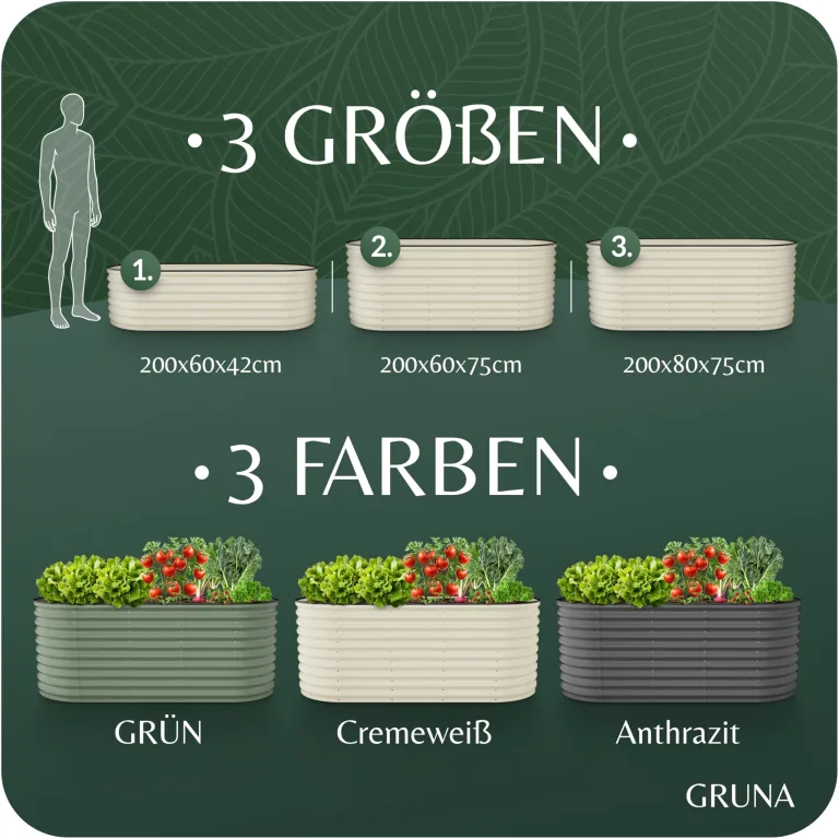 GRUNA - Hochbeet Metall 200x60x75 cm I 6 in 1 Modular Hochbeete-Kit I 100% Rostfrei I Formstabil Dank Verstrebung I Hochbeete für Garten I Hochbeet Creme Weiß (200x60x75) – Bild 6