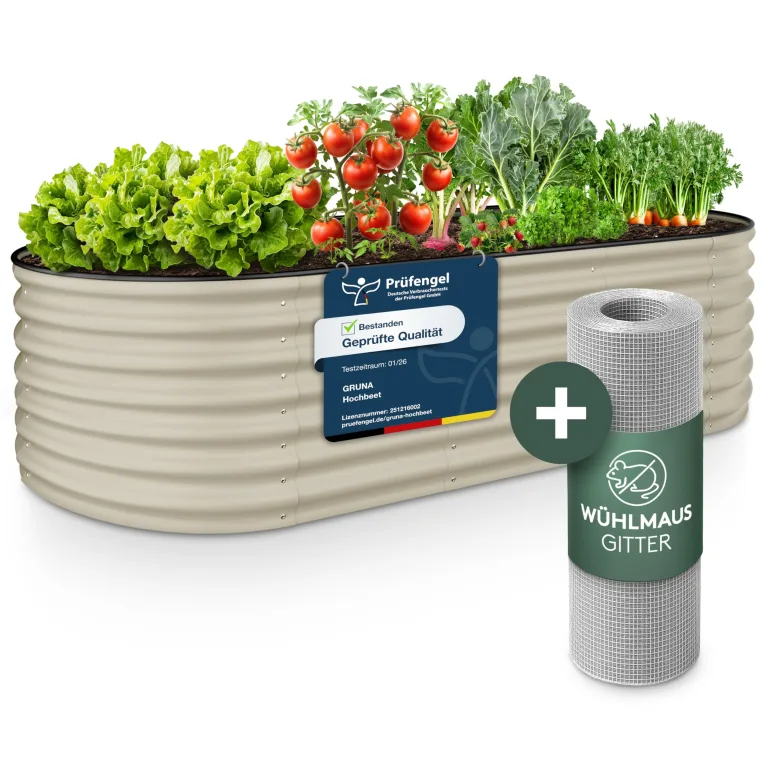 GRUNA - Hochbeet Metall 200x60x75 cm I 6 in 1 Modular Hochbeete-Kit I 100% Rostfrei I Formstabil Dank Verstrebung I Hochbeete für Garten I Hochbeet Creme Weiß (200x60x75) – Bild 7