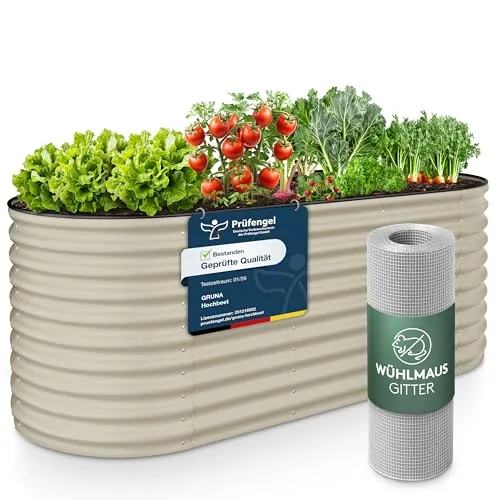 GRUNA - Hochbeet Metall 200x60x75 cm I 6 in 1 Modular Hochbeete-Kit I 100% Rostfrei I Formstabil Dank Verstrebung I Hochbeete für Garten I Hochbeet Creme Weiß (200x60x75) – Bild 9