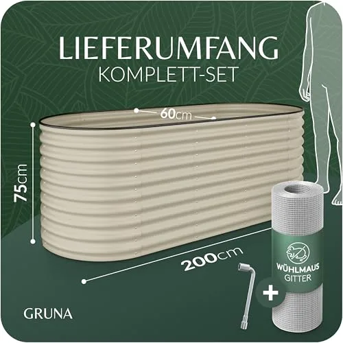 GRUNA - Hochbeet Metall 200x60x75 cm I 6 in 1 Modular Hochbeete-Kit I 100% Rostfrei I Formstabil Dank Verstrebung I Hochbeete für Garten I Hochbeet Creme Weiß (200x60x75) – Bild 10