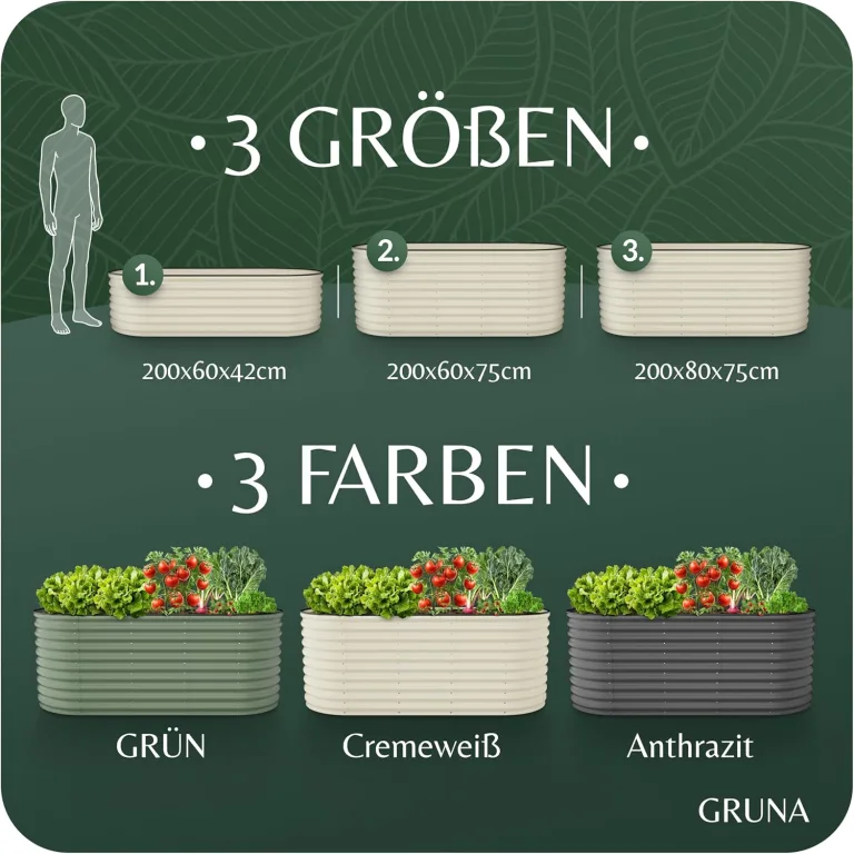 GRUNA - Hochbeet Metall 200x80x75 cm I 6 in 1 Modular Hochbeete-Kit I 100% Rostfrei I Formstabil Dank Verstrebung I Hochbeete für Garten I Hochbeet Creme Weiß (200x80x75) – Bild 6