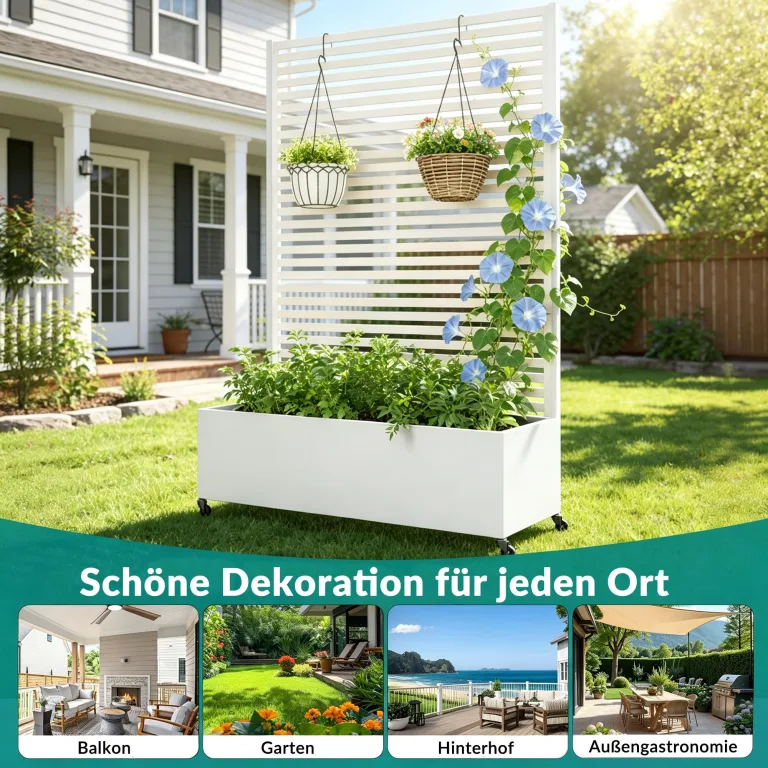 Pflanzkasten aus Metall für den Außenbereich mit Spalier, Hochbeet aus Metall mit Rad, freistehender Sichtschutz-Pflanzkasten für Blumen, Gemüse im Garten, auf der Terrasse, auf dem Balkon – Bild 7