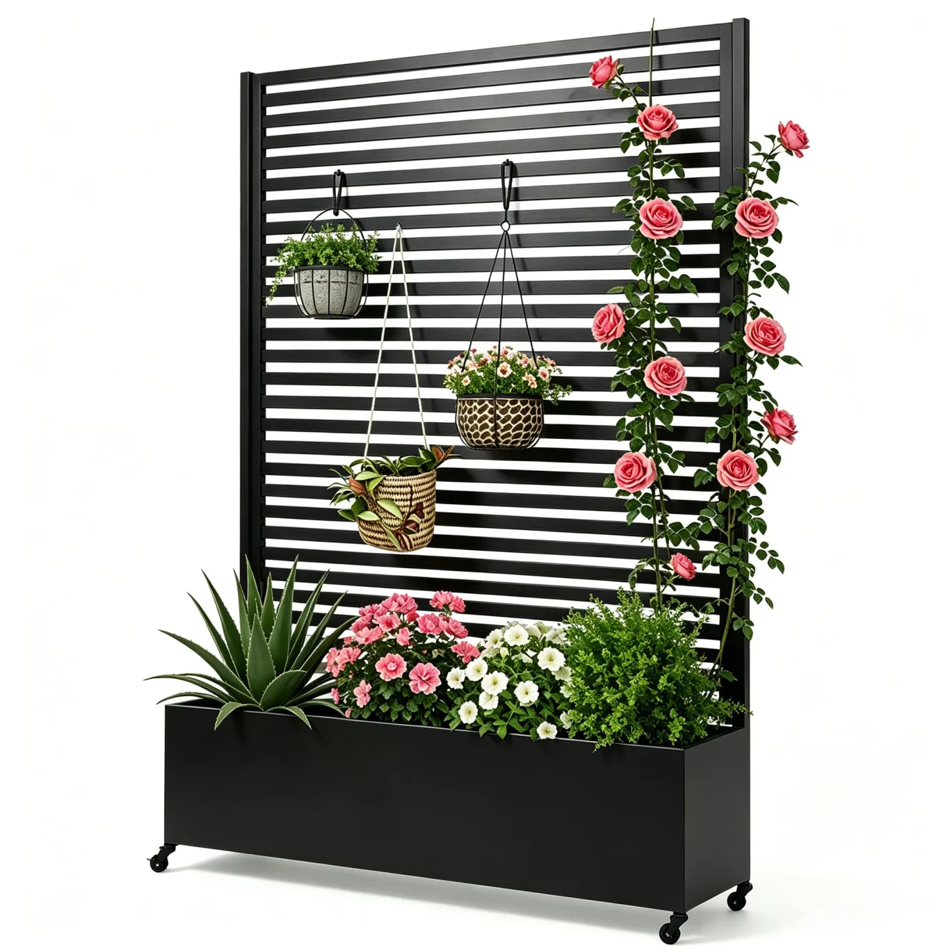 Pflanzkasten aus Metall für den Außenbereich mit Spalier, Hochbeet aus Metall mit Rad, freistehender Sichtschutz-Pflanzkasten für Blumen, Gemüse im Garten, auf der Terrasse, auf dem Balkon - Bild 1