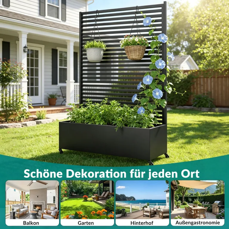 Pflanzkasten aus Metall für den Außenbereich mit Spalier, Hochbeet aus Metall mit Rad, freistehender Sichtschutz-Pflanzkasten für Blumen, Gemüse im Garten, auf der Terrasse, auf dem Balkon – Bild 7
