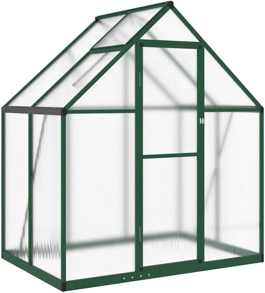 Refined Pflanzenhaus mit Dachrinnensystem Flügeltür Treibhaus für Pflanzen Frühbeet Gewächshaus mit Fundamentrahmen Grün 169x114x195 cm Aluminimum - Bild 1