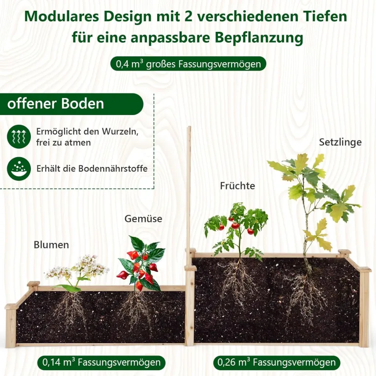 COSTWAY Hochbeet mit Rankgitter, Blumenkasten mit Spalier, Pflanzkasten aus Tannenholz, Gartenspalier mit Rankkasten, Blumenkübel für Kletterpflanze Balkon Garten Terrasse, Natur, 223x64x134 cm – Bild 3
