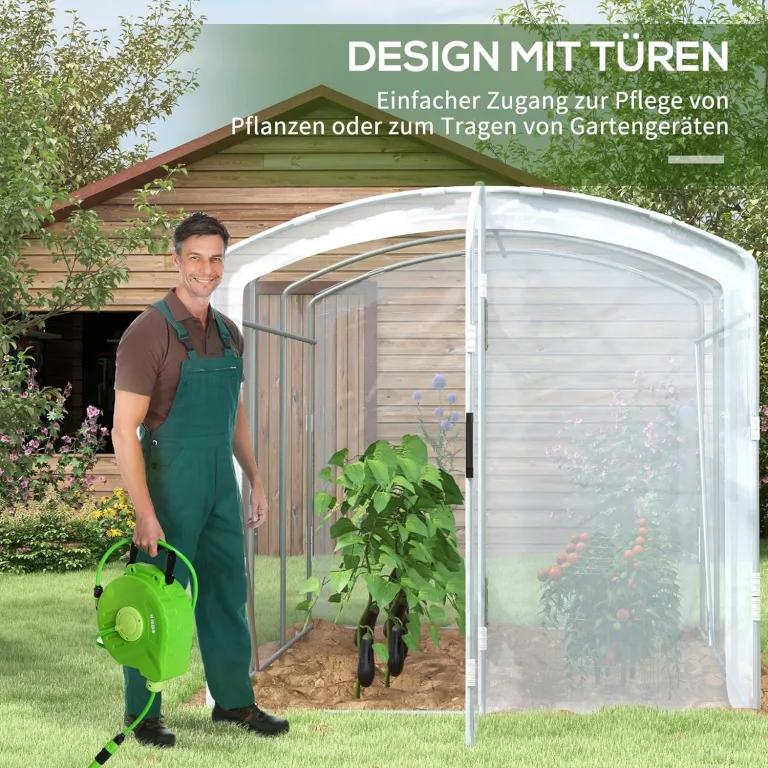 Outsunny Foliengewächshaus, 3 x 2 x 1,95 m Treibhaus, Winddichtes Tomatenhaus mit 1 Tür, Tunnel-Gewächshaus für Balkon Garten, PE, Transparent – Bild 4