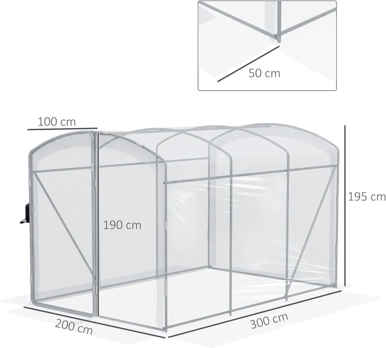 Outsunny Foliengewächshaus, 3 x 2 x 1,95 m Treibhaus, Winddichtes Tomatenhaus mit 1 Tür, Tunnel-Gewächshaus für Balkon Garten, PE, Transparent – Bild 7