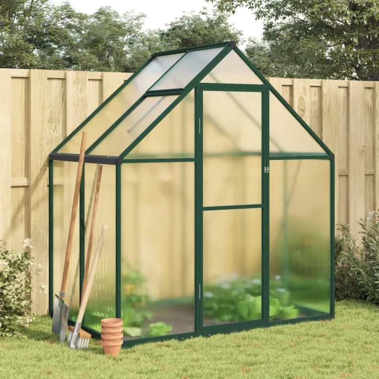 IKAYAA Gewächshaus Aluminium mit Fundament Gewächshaus für den Garten Gartenhaus Winterfest Tomatenhaus Frühbeet und Pflanzenhaus-Grün-169 x 114 x 195 cm – Bild 1