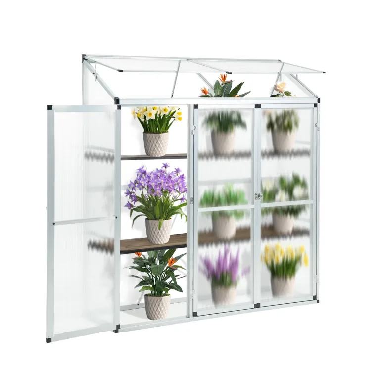 Aluminium-Gewächshaus – kompakter Tomatenzüchter – 3 Türen – 190 x 52 x 182 cm – Silber – ideal für kleine Räume und städtische Gartenarbeit – Bild 1