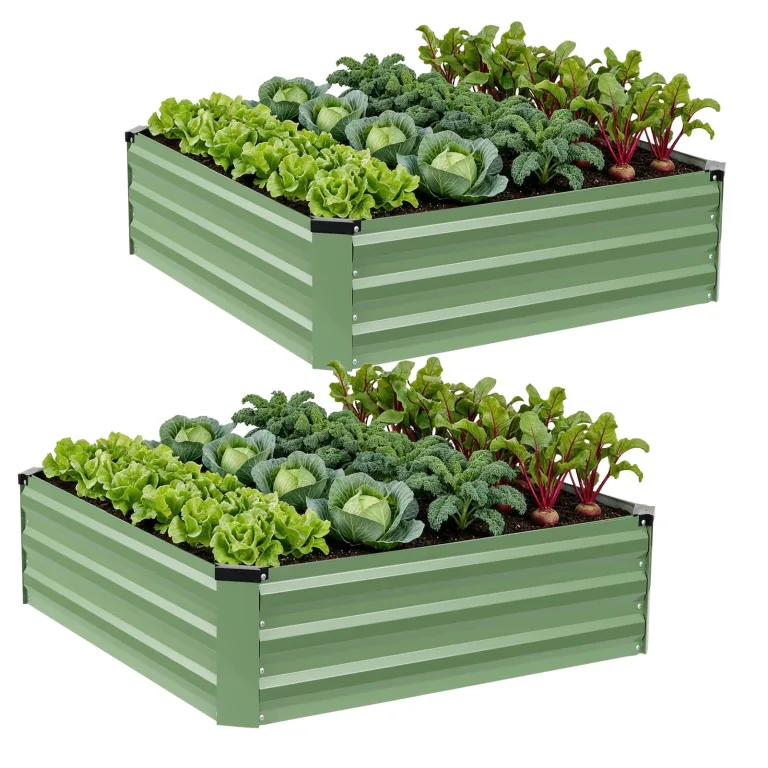 WILLOW WEAVE Satz aus 2 Hochbeeten für Garten, verzinkte Stahl-Planter im Freien zum Anpflanzen von Gemüse, Blumen und Kräutern, 120x120x30 cm, Grau – Bild 10
