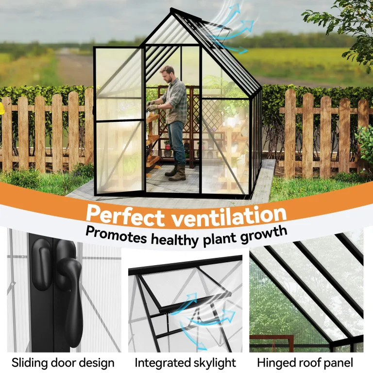 Aufun Premium Gewächshaus Aluminium, 5.04m² Gartengewächshäuser mit 6 cm Fundament und 4 mm PC Platte Treibhaus Tomatenhaus Gartenhaus UV beständig Wetterfest für den Garten, 280x180x195 cm – Bild 7