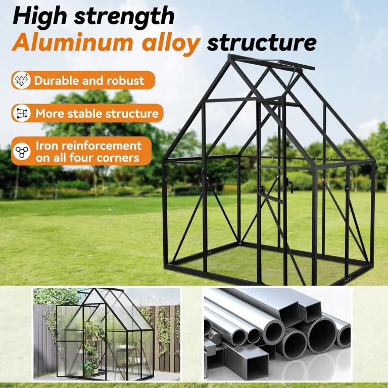 Aufun Premium Gewächshaus Aluminium, 2.25m² Gartengewächshäuser mit 6 cm Fundament und 4 mm PC Platte Treibhaus Tomatenhaus Gartenhaus UV beständig Wetterfest für den Garten, 125x180x195 cm – Bild 4