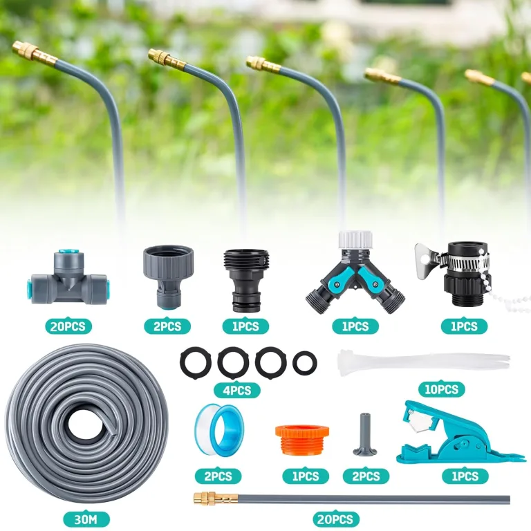 360° Automatisches Garten Bewässerungssystem, Tropfbewässerung mit Präziser Durchflussregelung, Sprinklersystem Kühlsystem für Gewächshaus, Hochbeet, Terrasse, Balkontopfpflanzen (30M) – Bild 8