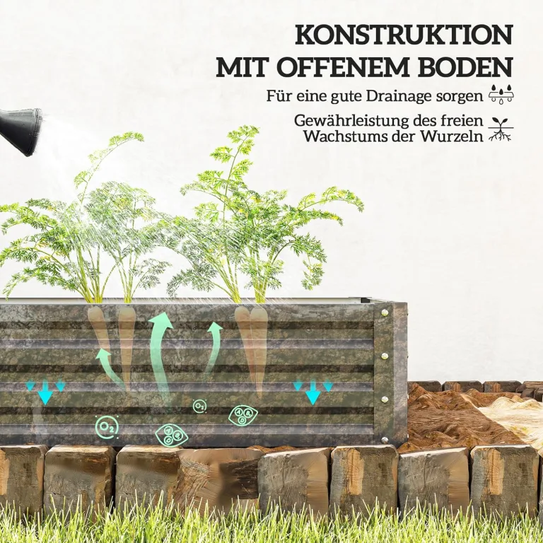 Outsunny Hochbeet, Blumenkasten, Gemüsebeet, Pflanzkasten, Kräuterbeet für Garten, Terrasse, Balkon, Stahl, Hellgrau, 120 x 120 x 30 cm – Bild 5
