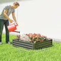 Outsunny Hochbeet, Blumenkasten, Gemüsebeet, Pflanzkasten, Kräuterbeet für Garten, Terrasse, Balkon, Stahl, Hellgrau, 120 x 120 x 30 cm - Thumbnail 7