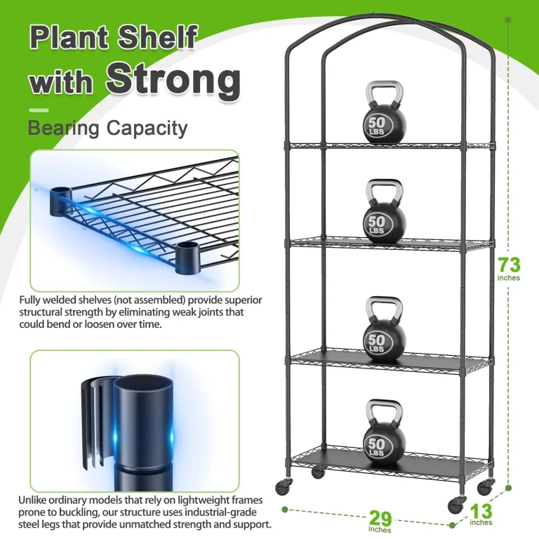 4-stöckiges Gewächshaus mit Rädern, höhenverstellbare Ablagen, Metall-Pflanzenregal mit PVC-Abdeckung für Saatanfangschalen, Sämlingstöpfe, Pflanztöpfe, 33 x 73,7 x 185,4 cm – Bild 2