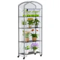 4-stöckiges Gewächshaus mit Rädern, höhenverstellbare Ablagen, Metall-Pflanzenregal mit PVC-Abdeckung für Saatanfangschalen, Sämlingstöpfe, Pflanztöpfe, 33 x 73,7 x 185,4 cm - Thumbnail 8