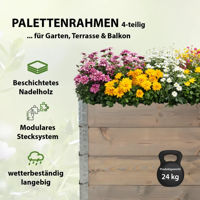 TRUTZHOLM Hochbeet aus Holz 120x80x80 cm Palettenrahmen 4-teilig stapelbar steckbar faltbar Pflanzbeet Beeteinfassung Holzrahmen Aufsatzrahmen für Europalette Garten Balkon Terrasse in Grau – Bild 2