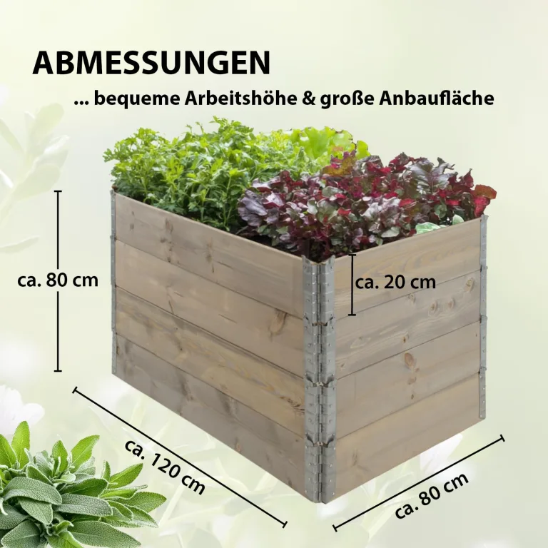 TRUTZHOLM Hochbeet aus Holz 120x80x80 cm Palettenrahmen 4-teilig stapelbar steckbar faltbar Pflanzbeet Beeteinfassung Holzrahmen Aufsatzrahmen für Europalette Garten Balkon Terrasse in Grau – Bild 3