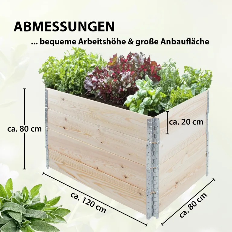 TRUTZHOLM Hochbeet aus Holz 120x80x80 cm Palettenrahmen 4-teilig stapelbar steckbar faltbar Pflanzbeet Beeteinfassung Holzrahmen Aufsatzrahmen für Europalette Garten Balkon Terrasse in Natur – Bild 3