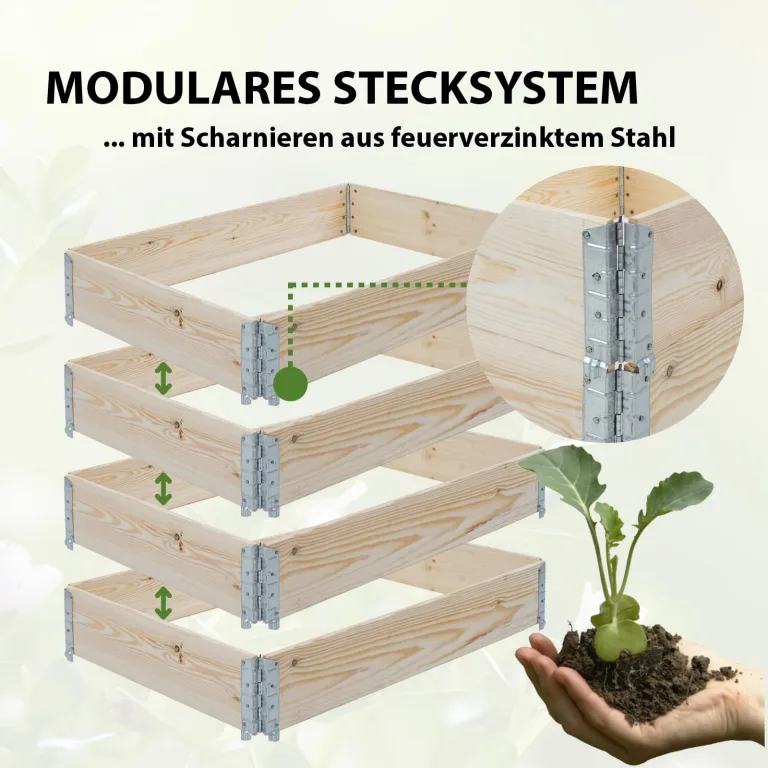 TRUTZHOLM Hochbeet aus Holz 120x80x80 cm Palettenrahmen 4-teilig stapelbar steckbar faltbar Pflanzbeet Beeteinfassung Holzrahmen Aufsatzrahmen für Europalette Garten Balkon Terrasse in Natur – Bild 4