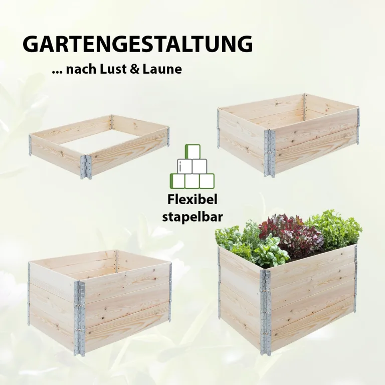 TRUTZHOLM Hochbeet aus Holz 120x80x80 cm Palettenrahmen 4-teilig stapelbar steckbar faltbar Pflanzbeet Beeteinfassung Holzrahmen Aufsatzrahmen für Europalette Garten Balkon Terrasse in Natur – Bild 5