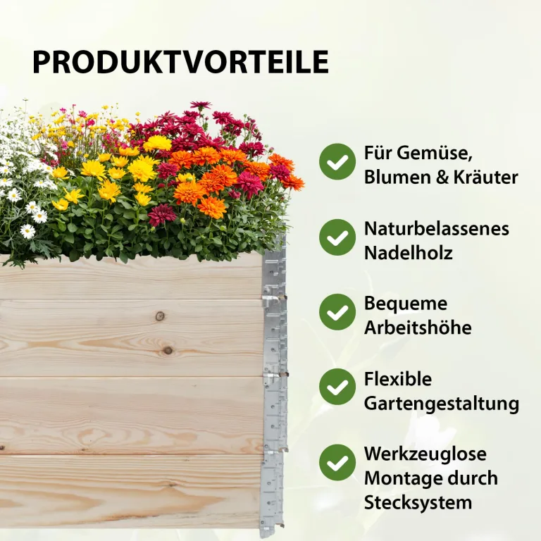 TRUTZHOLM Hochbeet aus Holz 120x80x80 cm Palettenrahmen 4-teilig stapelbar steckbar faltbar Pflanzbeet Beeteinfassung Holzrahmen Aufsatzrahmen für Europalette Garten Balkon Terrasse in Natur – Bild 6