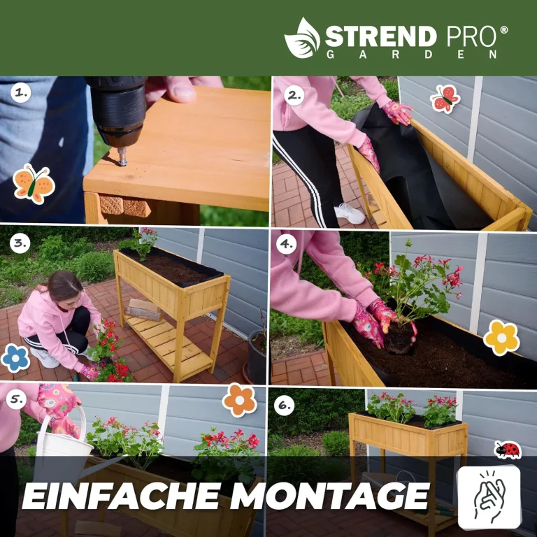 STREND PRO Hochbeet Balkon | 76cm(h) x 33cm(b) x 89(l) | Gemüsebeet Holz mit Ablage & wasserdichter Pflanzfolie | Kleines Hochbeet Schmales ideal für Balkon, Terrasse & Garten | Kräuterbeet – Bild 5