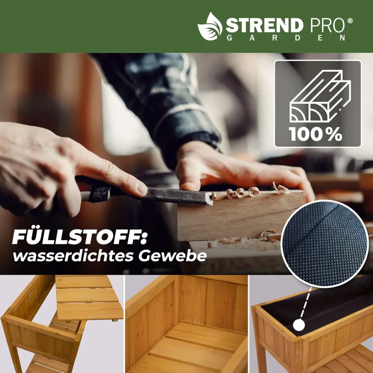 STREND PRO Hochbeet Balkon | 76cm(h) x 33cm(b) x 89(l) | Gemüsebeet Holz mit Ablage & wasserdichter Pflanzfolie | Kleines Hochbeet Schmales ideal für Balkon, Terrasse & Garten | Kräuterbeet – Bild 6