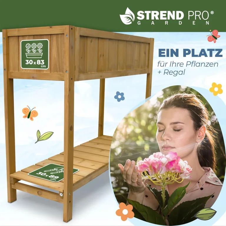 STREND PRO Hochbeet Balkon | 76cm(h) x 33cm(b) x 89(l) | Gemüsebeet Holz mit Ablage & wasserdichter Pflanzfolie | Kleines Hochbeet Schmales ideal für Balkon, Terrasse & Garten | Kräuterbeet – Bild 8