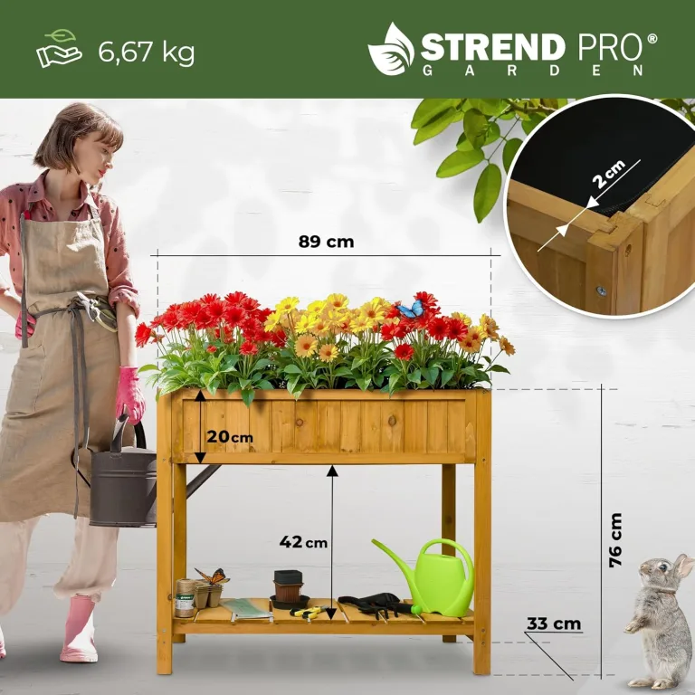 STREND PRO Hochbeet Balkon | 76cm(h) x 33cm(b) x 89(l) | Gemüsebeet Holz mit Ablage & wasserdichter Pflanzfolie | Kleines Hochbeet Schmales ideal für Balkon, Terrasse & Garten | Kräuterbeet – Bild 3