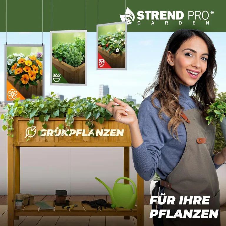 STREND PRO Hochbeet Balkon | 76cm(h) x 33cm(b) x 89(l) | Gemüsebeet Holz mit Ablage & wasserdichter Pflanzfolie | Kleines Hochbeet Schmales ideal für Balkon, Terrasse & Garten | Kräuterbeet – Bild 4