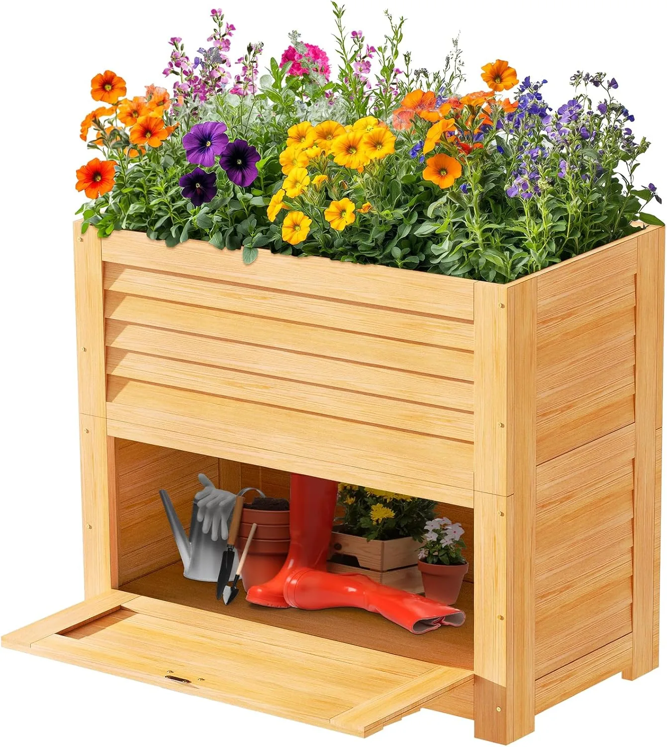 SUNYRISY Hochbeet für Garten mit Stauraum, Holz Hochbeet für Balkon, Outdoor Pflanzkasten Blumenkasten Kräuterbeet, Gartenwerkzeuge Speichern Lagerbox, 85 x 45 x 75 cm, Holzfarbe - Bild 1