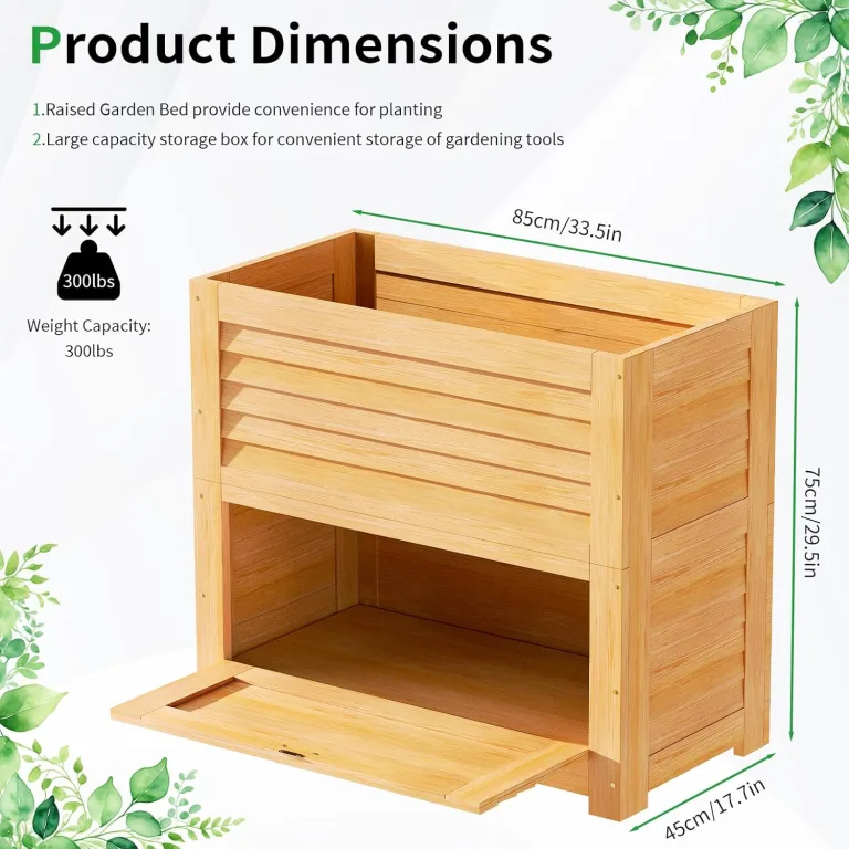 SUNYRISY Hochbeet für Garten mit Stauraum, Holz Hochbeet für Balkon, Outdoor Pflanzkasten Blumenkasten Kräuterbeet, Gartenwerkzeuge Speichern Lagerbox, 85 x 45 x 75 cm, Holzfarbe – Bild 2