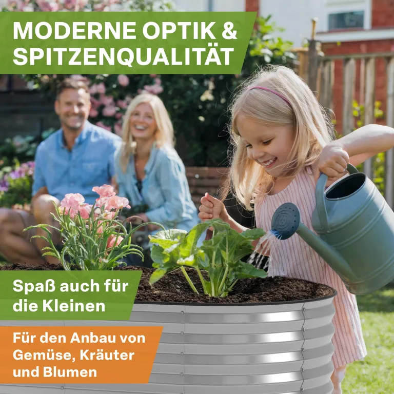 TTL GARDEN 160x80x45cm Spirit M Metall Hochbeet Silber - Stahl rostfrei verzinkt Wellblech ovale Form sehr groß stabil & wetterfest Garten Beet für Gemüse Kräuter Blumen Gartenbeet Gemüsebeet – Bild 6